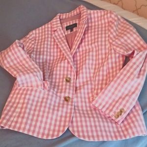 Short blazer from Talbots, size 10, soft pink and white checkered